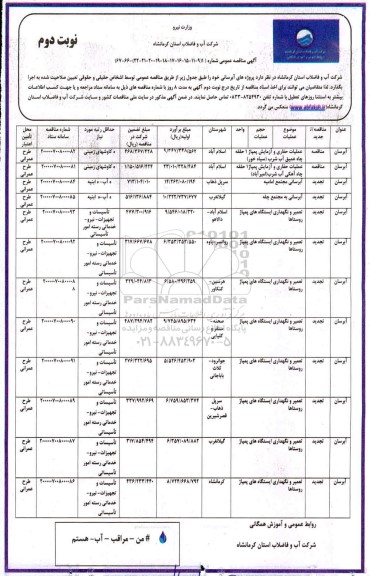مناقصه پروژه های آبرسانی  - نوبت دوم