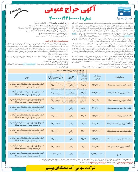 مزایده عمومی,مزایده عمومی اجاره اراضی