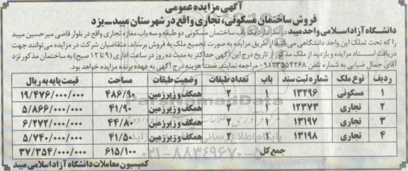 مزایده،مزایده فروش ساختمان مسکونی و تجاری