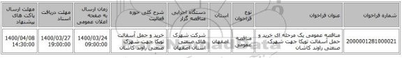 مناقصه عمومی یک مرحله ای خرید و حمل آسفالت توپکا جهت شهرک صنعتی راوند کاشان 