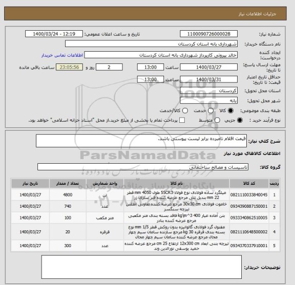 استعلام قیمت اقلام نامبرده برابر لیست پیوستی باشد.