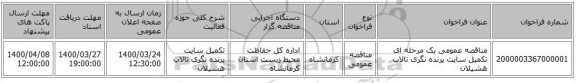 مناقصه عمومی یک مرحله ای تکمیل سایت پرنده نگری تالاب هشیلان