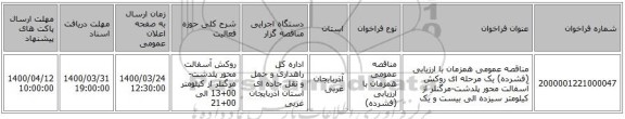 مناقصه عمومی همزمان با ارزیابی (فشرده) یک مرحله ای روکش آسفالت محور پلدشت-مرگنلر از کیلومتر سیزده الی بیست و یک