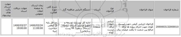 فراخوان ارزیابی کیفی جهت لیست کوتاه جهت اجرای پروژه ها برای مبالغ بین شصت تا یکصد میلیارد ریال