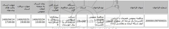 مناقصه عمومی همزمان با ارزیابی (فشرده) یک مرحله ای عملیات لایروبی انهار شبکه آبیاری و زهکشی آبادان