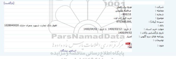 مناقصه خرید فیوز کت اوت