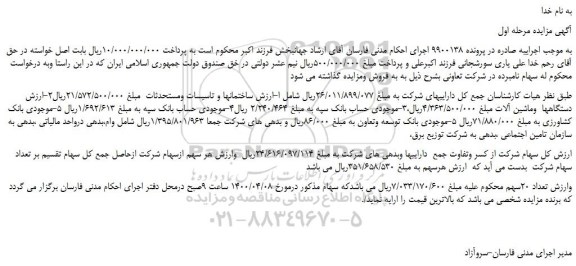 مزایده،مزایده فروش سهام شرکت 