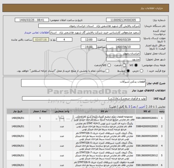 استعلام قطعات یدکی شیرآلات