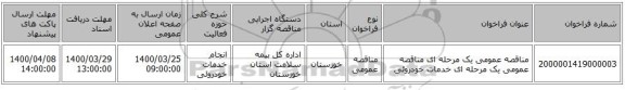 مناقصه عمومی یک مرحله ای مناقصه عمومی یک مرحله ای خدمات خودروئی 