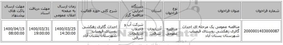 مناقصه عمومی یک مرحله ای احداث گالری زهکشی روستای قیصناب شهرستان بستان آباد