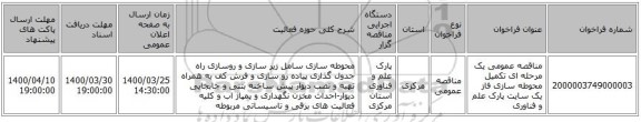 مناقصه عمومی یک مرحله ای تکمیل محوطه سازی فاز یک سایت پارک علم و فناوری 