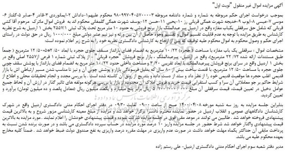 مزایده،مزایده فروش حق سرقفلی یکباب مغازه 