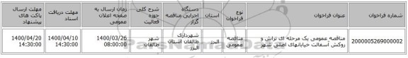 مناقصه عمومی یک مرحله ای تراش و روکش آسفالت خیابانهای اصلی شهر