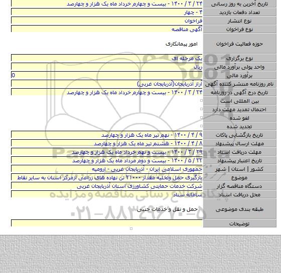بارگیری حمل وتخلیه مقدار ۲۱۰۰۰ تن  نهاده های زراعی ازمرکز استان به سایر نقاط