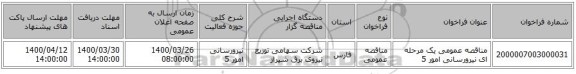مناقصه عمومی یک مرحله ای نیرورسانی امور 5