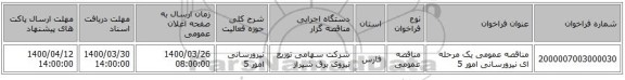مناقصه عمومی یک مرحله ای نیرورسانی امور 5
