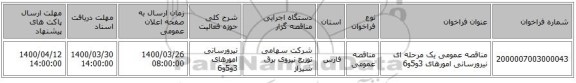 مناقصه عمومی یک مرحله ای نیرورسانی امورهای 3و5و6