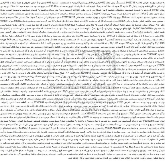 آگهی مزایده ششدانگ ثبتی پلاک 692 فرعی از 9 اصلی بخش5