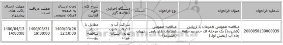 مناقصه عمومی همزمان با ارزیابی (فشرده) یک مرحله ای حفر دو حلقه چاه آب (بخش اول) 