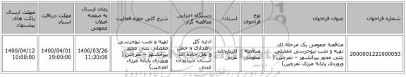 مناقصه عمومی یک مرحله ای تهیه و نصب نیوجرسی مفصلی بتنی محور پیرانشهر – تمرچین ( وروردی پایانه مرزی تمرچین)