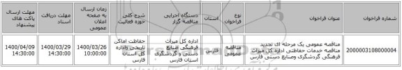 مناقصه عمومی یک مرحله ای تجدید مناقصه خدمات حفاظتی اداره کل میراث فرهنگی گردشگری وصنایع دستی فارس 