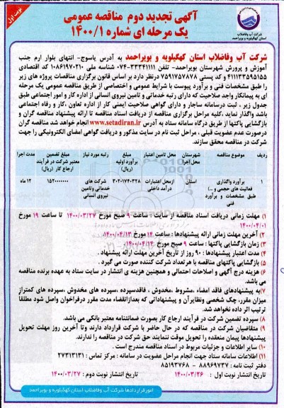 تجدید مناقصه، مناقصه برآورد واگذاری فعالیت های حجمی و ...تجدید   نوبت دوم 