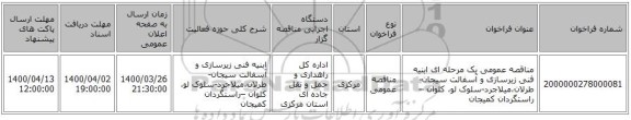 مناقصه عمومی یک مرحله ای ابنیه فنی زیرسازی و آسفالت سیجان-طرلان،میلاجرد-سلوک لو، کلوان –راستگردان کمیجان