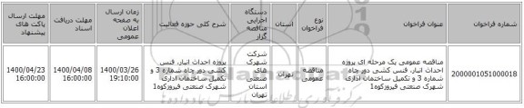 مناقصه عمومی یک مرحله ای پروژه احداث انبار، فنس کشی دور چاه شماره 3 و تکمیل ساختمان اداری شهرک صنعتی فیروزکوه1 