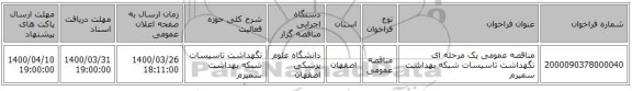 مناقصه عمومی یک مرحله ای نگهداشت تاسیسات شبکه بهداشت سمیرم