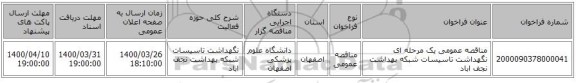 مناقصه عمومی یک مرحله ای نگهداشت تاسیسات شبکه بهداشت نجف اباد