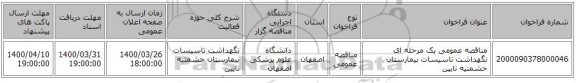 مناقصه عمومی یک مرحله ای نگهداشت تاسیسات بیمارستان حشمتیه نایین