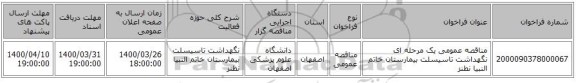 مناقصه عمومی یک مرحله ای نگهداشت تاسیسلت بیمارستان خاتم النبیا نطنز