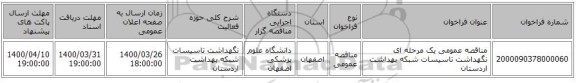 مناقصه عمومی یک مرحله ای نگهداشت تاسیسات شبکه بهداشت اردستان