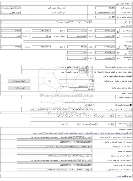 فروش املاک مازاد دانشگاه علوم پزشکی بیرجند