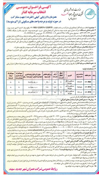 فراخوان جهت مشارکت در حوزه تولید و عرضه واحدهای مسکونی تراکم متوسط