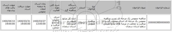 مناقصه عمومی یک مرحله ای تجدید مناقصه عمومی یک مرحله ای اجرای عملیات گشت و مراقبت و حفاظت از عرصه های منابع طبیعی سطح استان سمنان