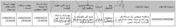 مناقصه عمومی یک مرحله ای بهسازی و حذف نقاط حادثه خیز گلدشت آشیانه خمین