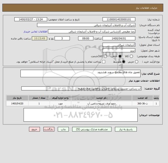 استعلام تعمیق چاه های مجتمع سهند هشترود