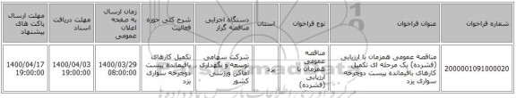 مناقصه عمومی همزمان با ارزیابی (فشرده) یک مرحله ای  تکمیل کارهای باقیمانده پیست دوچرخه سواری یزد 