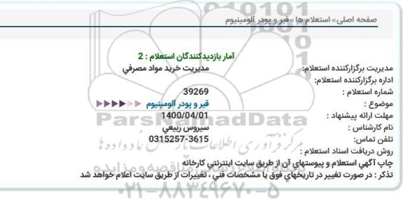 استعلام قیر و پودر آلومینیوم