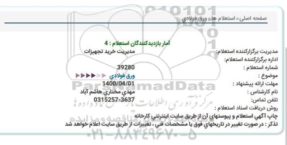 استعلام،استعلام ورق فولادی 