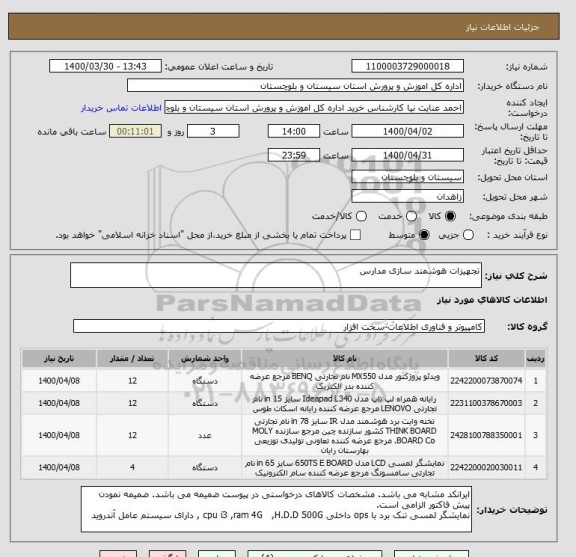استعلام تجهیزات هوشمند سازی مدارس