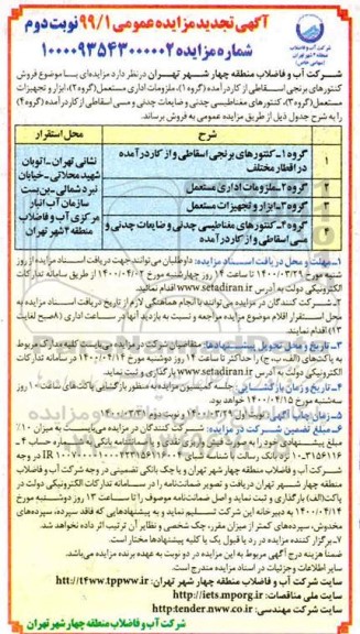 مزایده فروش کنتورهای برنجی اسقاطی ...- نوبت دوم 