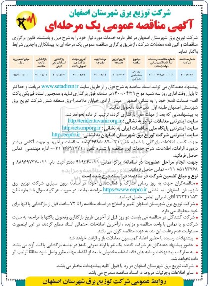 مناقصه نیرورسانی به  ساختمان مشترکین