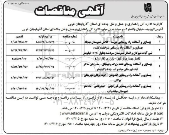 مناقصه،مناقصه بهسازی و آسفالت راه روستایی و...