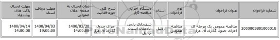 مناقصه عمومی یک مرحله ای اجرای جدول گذاری آق مزار