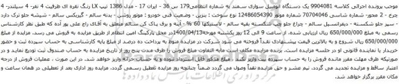آگهی مزایده یک دستگاه اتومبیل سواری سمند