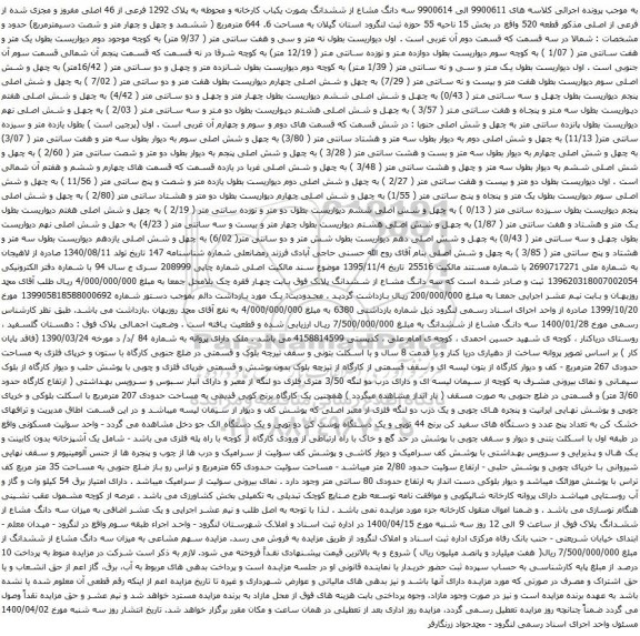 آگهی مزایده ششدانگ بصورت یکباب کارخانه و محوطه به پلاک 1292 فرعی از 46 اصلی