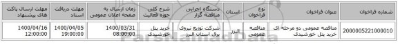 مناقصه، مناقصه عمومی دو مرحله ای خرید پنل خورشیدی , سامانه تدارکات الکترونیکی دولت