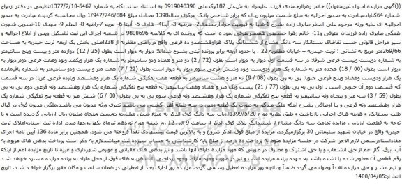 آگهی مزایده سه دانگ مشاع از ششدانگ پلاک هزاوهشتصدو ده فرعی